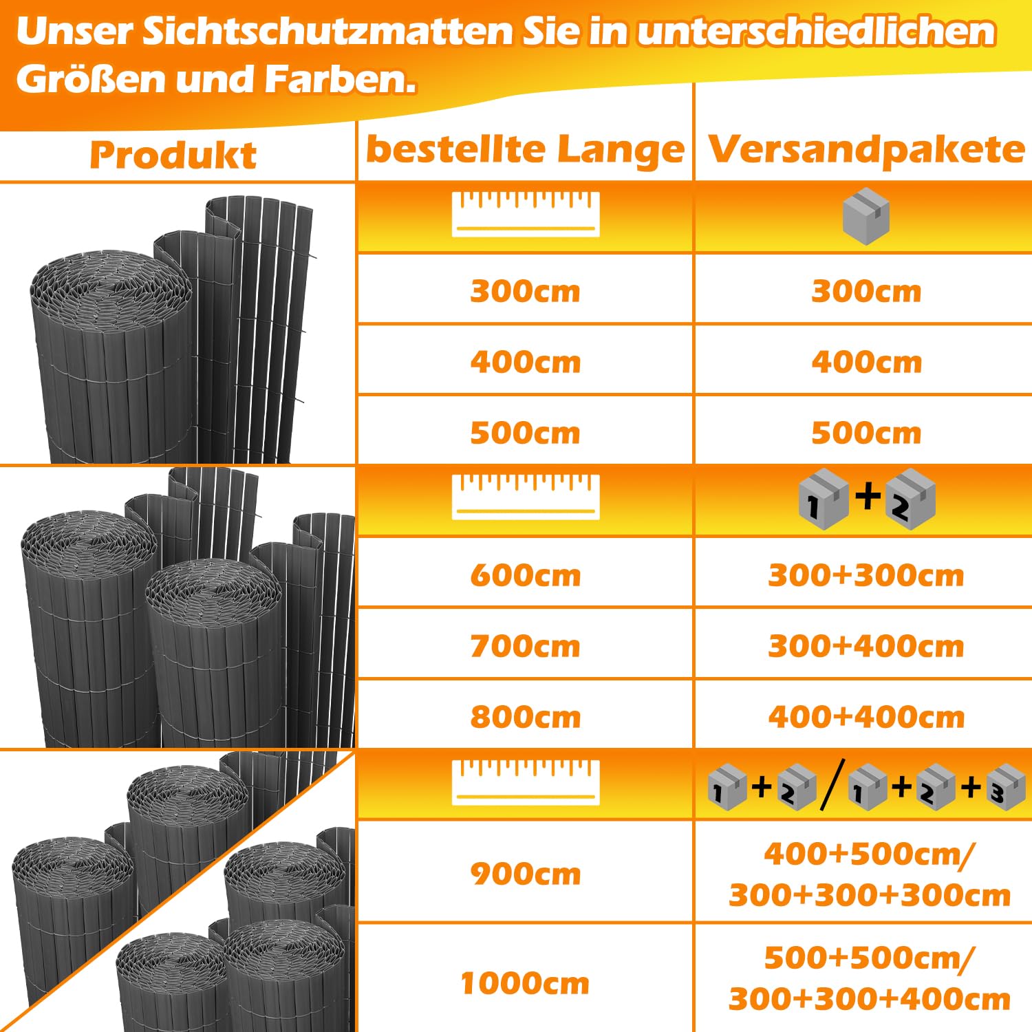 Brise-vue en PVC 160 x 500 cm, clôture de protection pour jardin avec serre-câbles, protection pour balcon et clôture, renforcement à 3 couches, revêtement de balcon, clôture de jardin