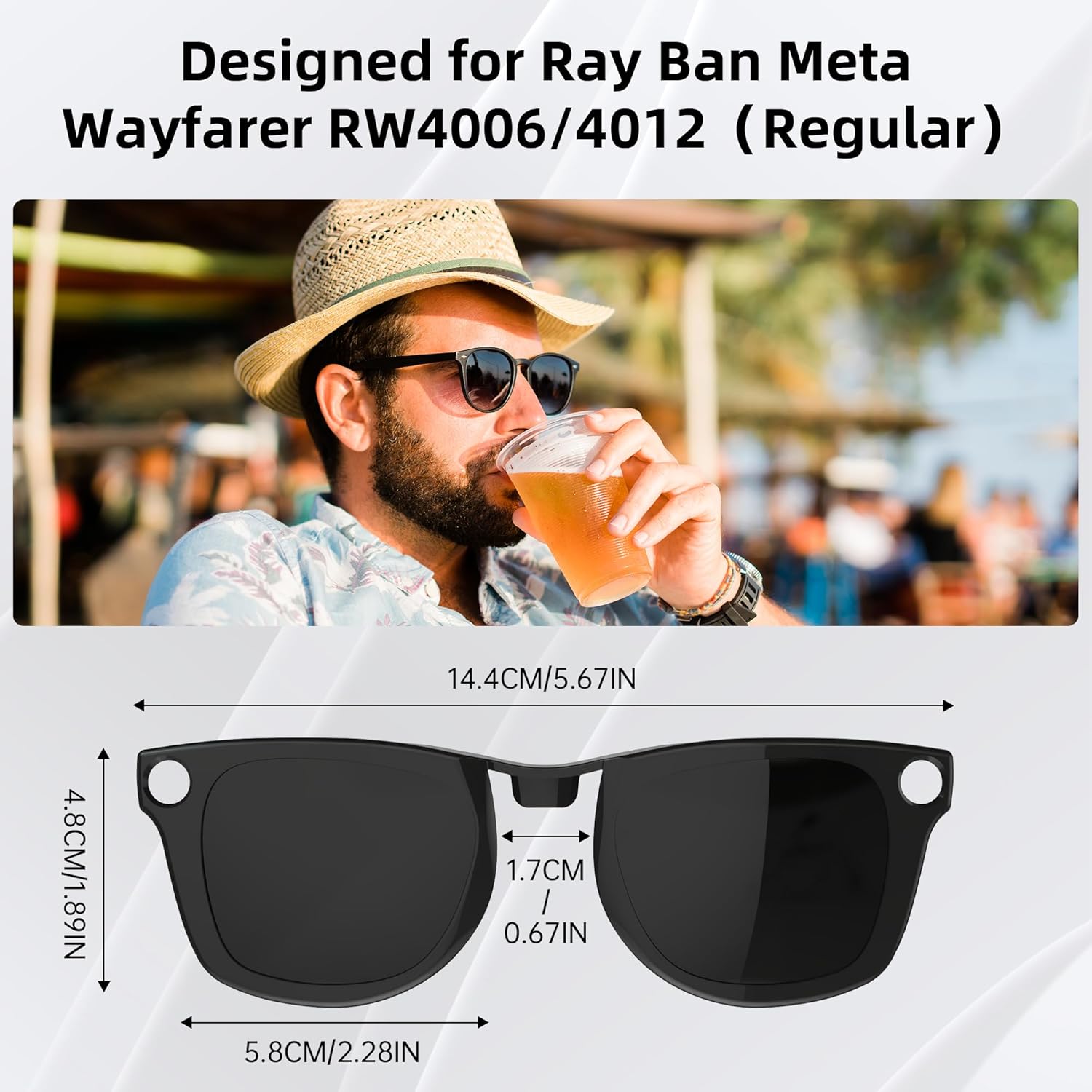 4Pcs Polarized Clip for Ray-Ban Meta Wayfarer RW4006 & Gen 2 RW4012 Regular (50-22), Shiny Black Frame Discoloration Clip-on for Meta Wayfarer Gen 2, (Black+Green+Brown+Yellow)