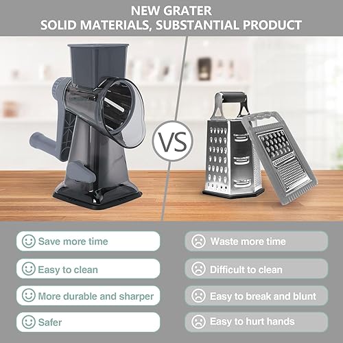 Miniatura 5 de Rallador rotativo de queso multiusos de acero inoxidable, rallador de queso con mango Rejilla sin esfuerzo de verduras, nueces y frutas, con base de