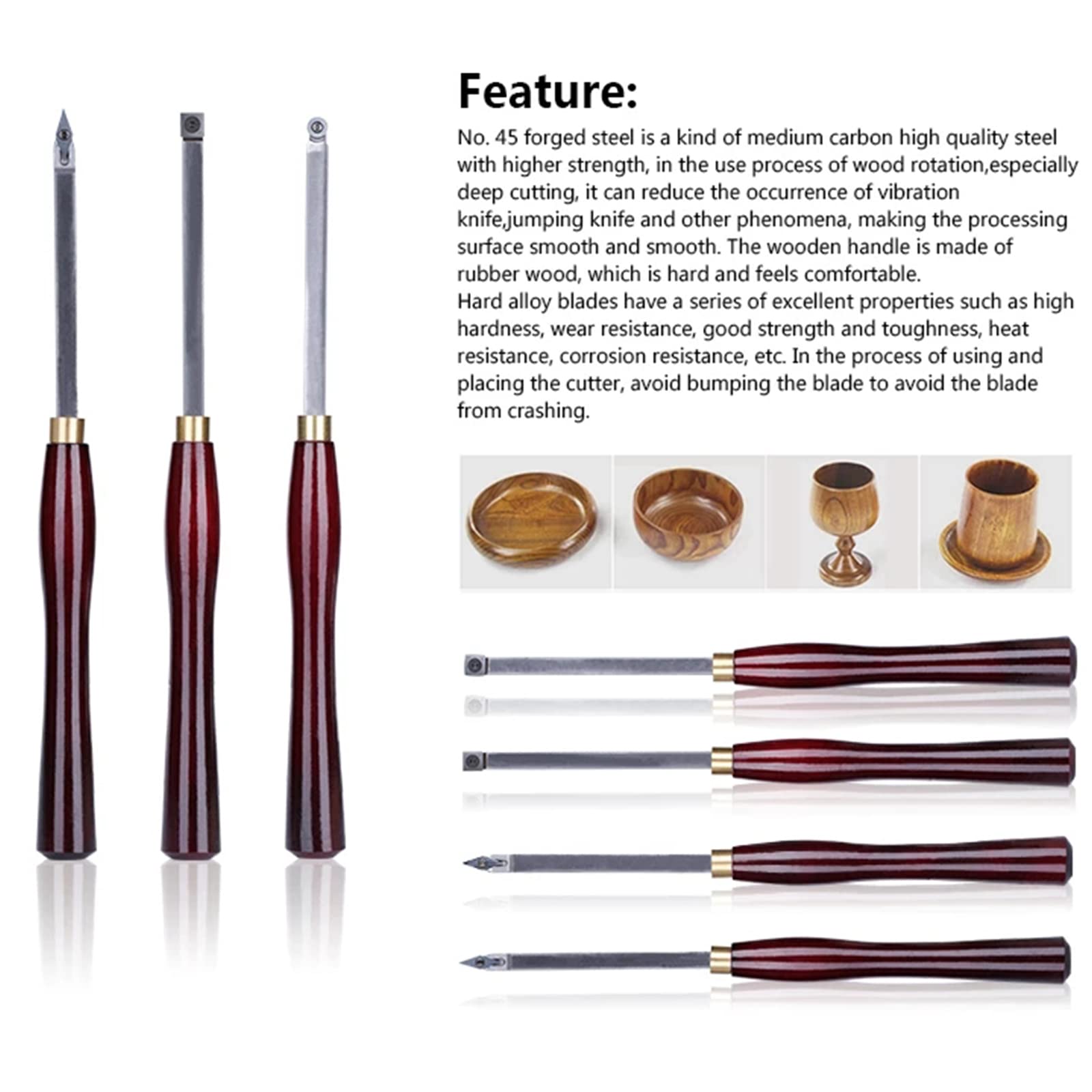 Set Di 4 Utensili Per Tornio in Carburo, Utensili Per Tornitura in Legno, Strumenti Per Tornio Con Comoda Impugnatura Per Tornio, Strumenti Per Tornio Fai Da Te E Hobbisti