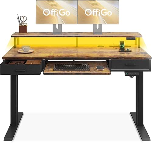 OffiGo Electric Standing Desk with Drawers & Keyboard Tray, 55