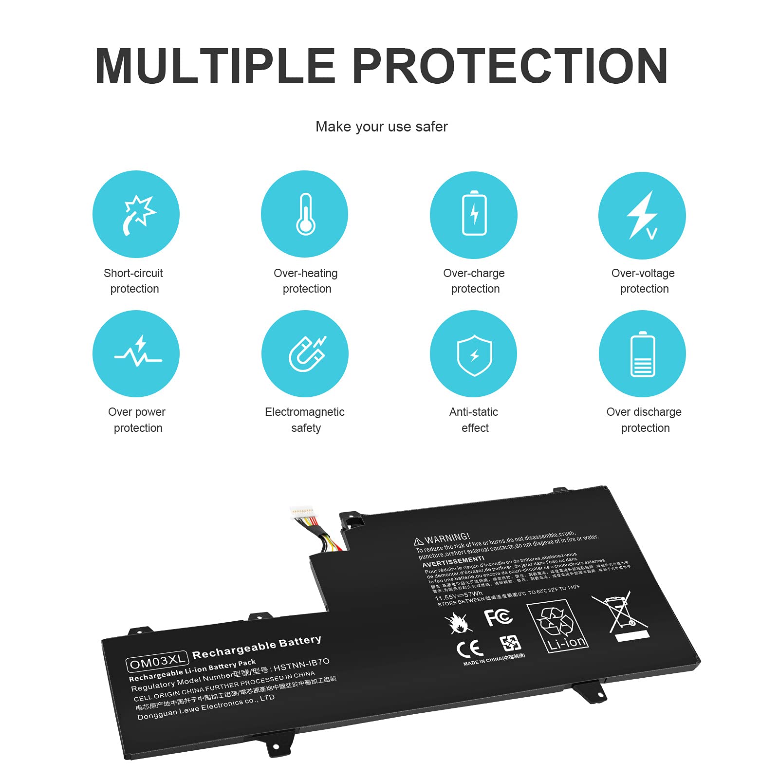 ASUNCELL 57Wh OM03XL Batteria del Computer Portatile per HP EliteBook x360 1030 G2 Series OM03XL OMO3XL OM03057XL 863167-1B1 863167-171 863280-855 HSN-I04C HSTNN-IB70 HSTNN-IB7O 11.5V
