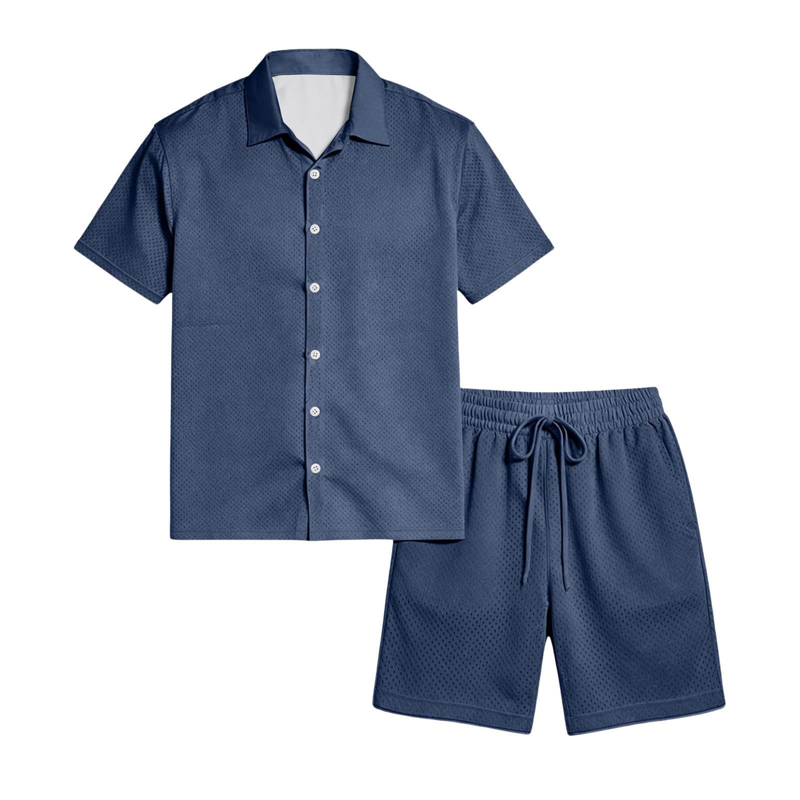 Ensemble Homme Ete Chic, SurvêTements Homme Short en Maille à Manches Courtes Ensemble Deux PièCes DéContracté pour La Plage en éTé