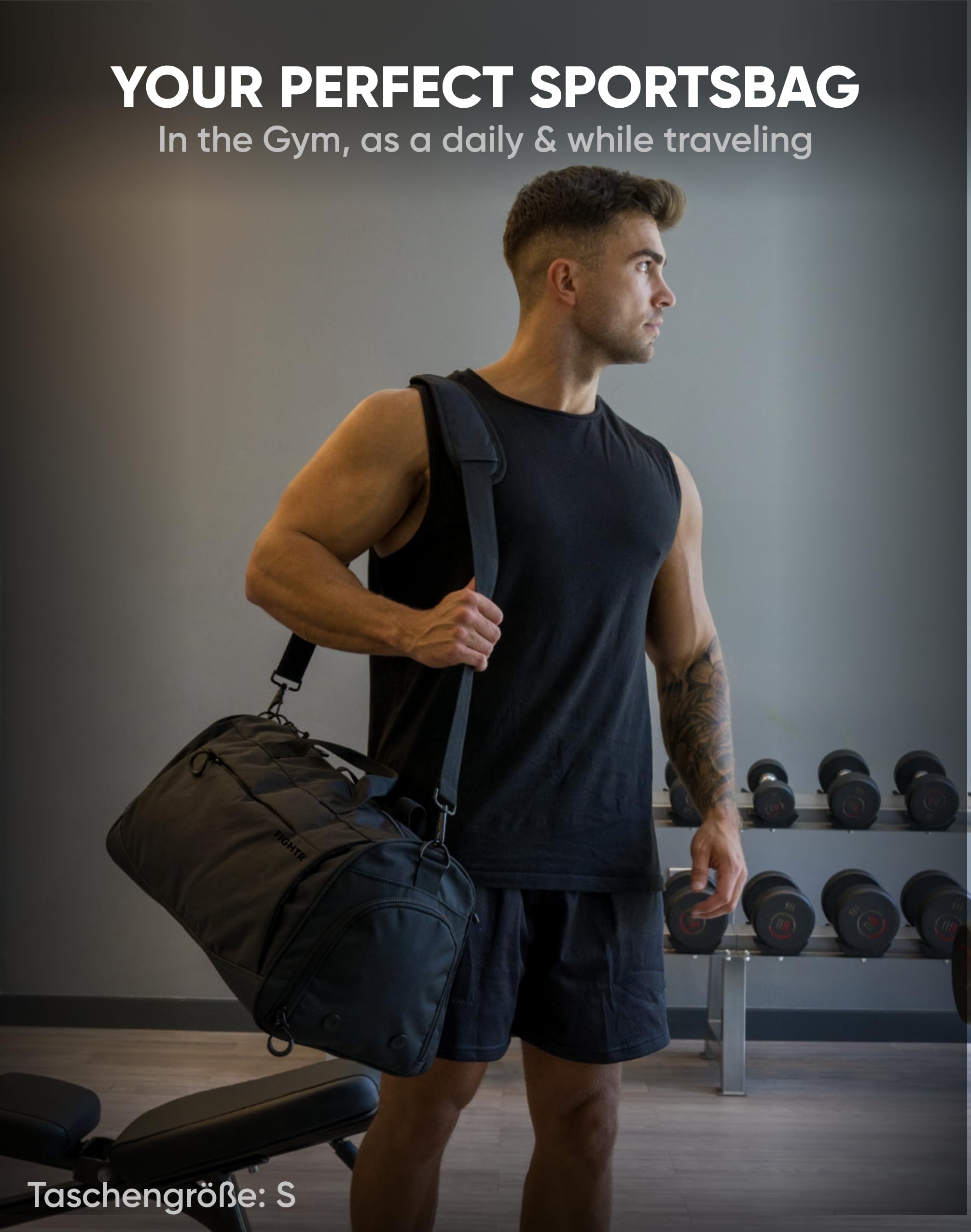 FIGHTR® Sports bag & travel Duffel bag for men and women - with shoe compartment & wet compartment - bag for sports, fitness & travel - training bag, gym bag, martial arts bag