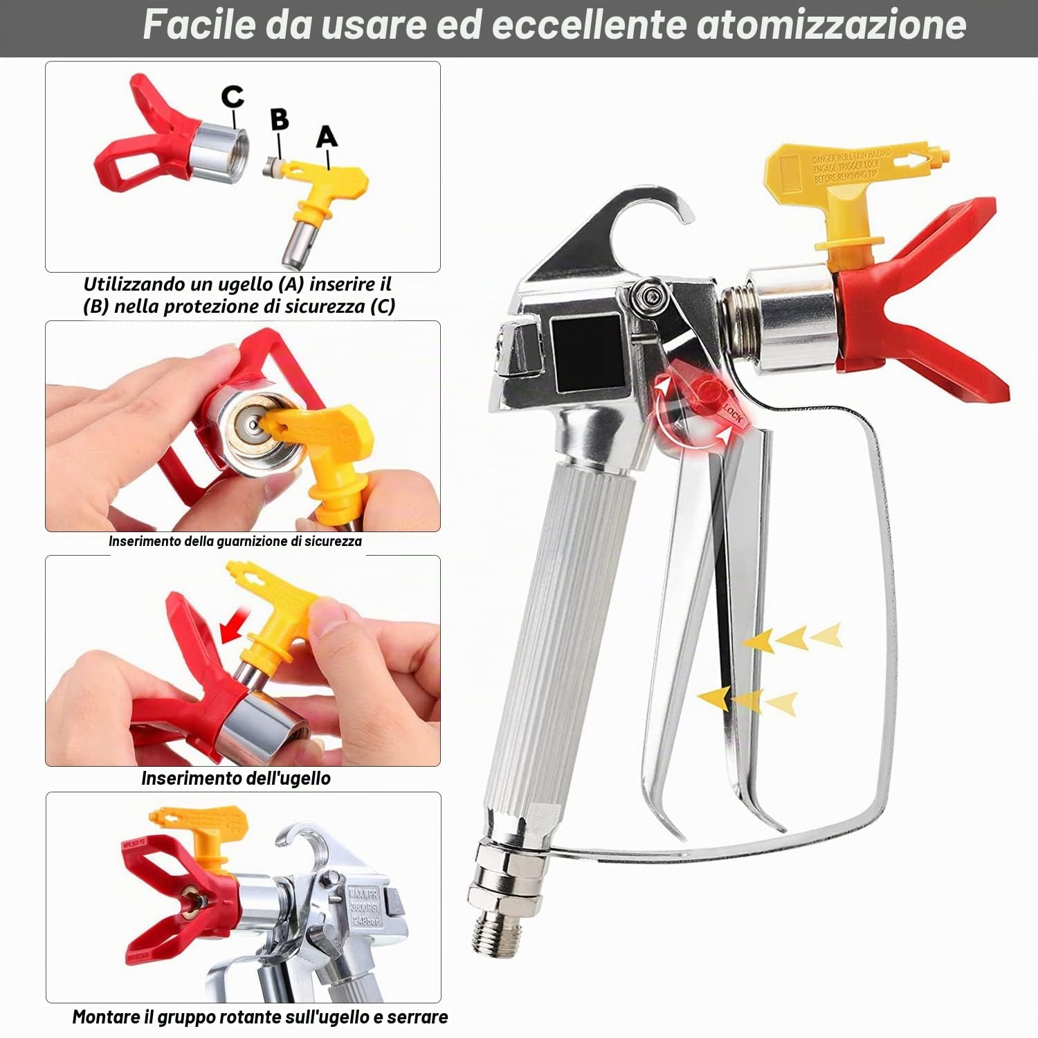 Pistola Airless 3600 PSI Airless pistola a spruzzo verniciatura ad alta pressione con ugello 517 e 6 pcs Filtro per pistola a spruzzo Airless per Spruzzatore Airless ad Alta Pressione