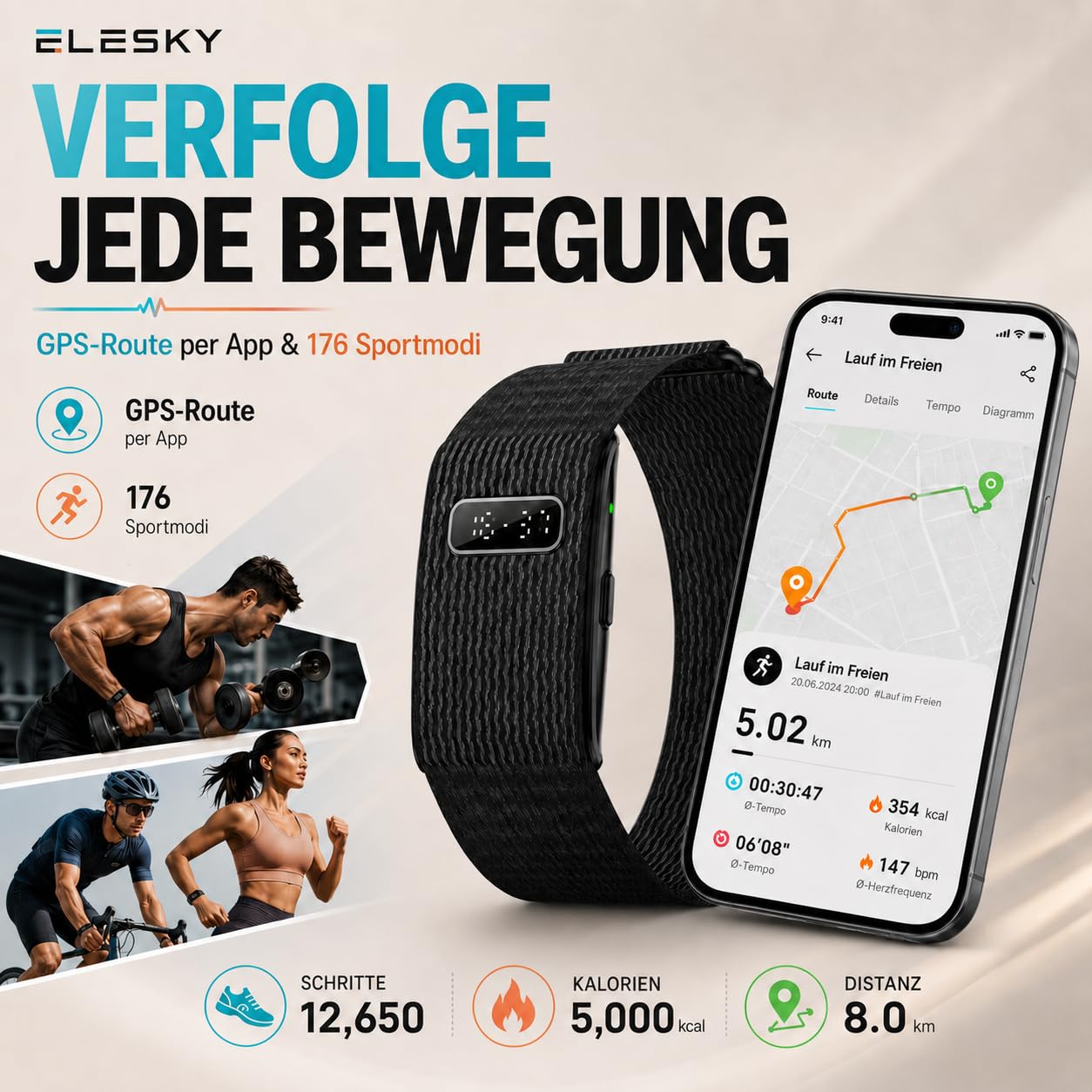 Fitness Tracker Armband, Herzfrequenz, Schlaftracker, IP68 | 176 Sportmodi, SpO2, HRV & Stressüberwachung, Schlaftracking, magnetisches Laden, kompatibel mit Android und iOS.