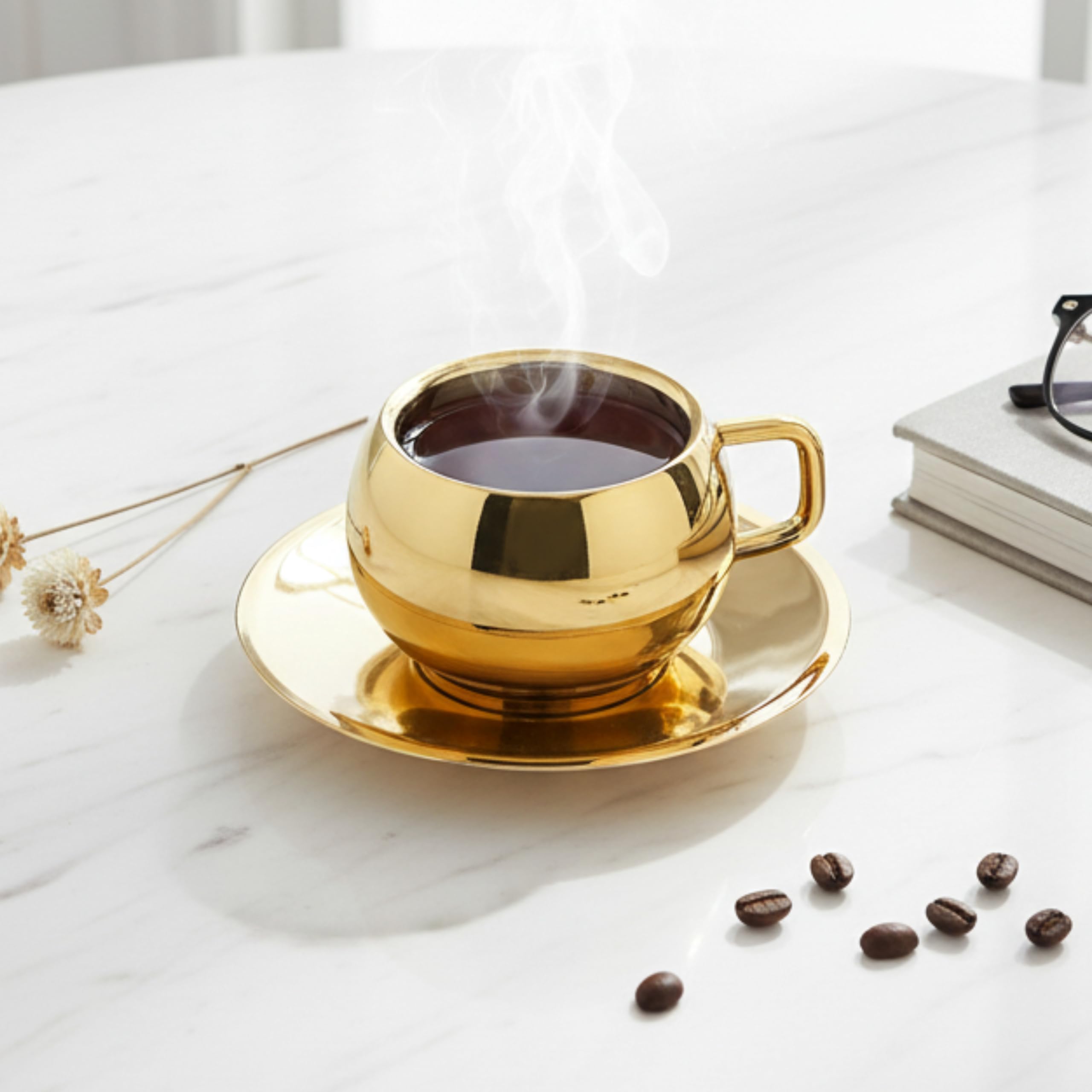 LASER ART Stainless Steel with Gold PVD Coating Tea Cup & Saucer Set, Capacity- 150 ml, Elegant Gift for Diwali, Home & Office (Pack of 1 Set) 3