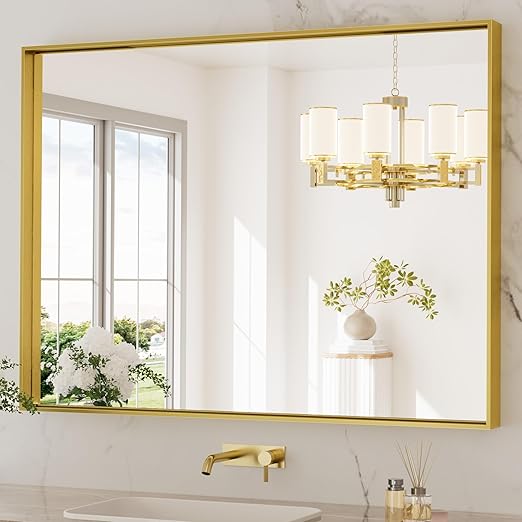 TETOTE Brushed Gold Bathroom Mirror 40 x 30 Inch Rectangle