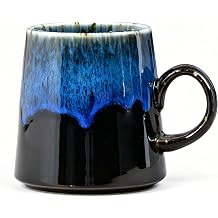 15oz Japanese style Handmade Ceramic Coffee Mug - Unique Pottery tea cup, Lead-free Artisanal stoneware ceramic tea mug, Dishwasher & Microwave Safe Coffee cup for office and home, Blue and Black