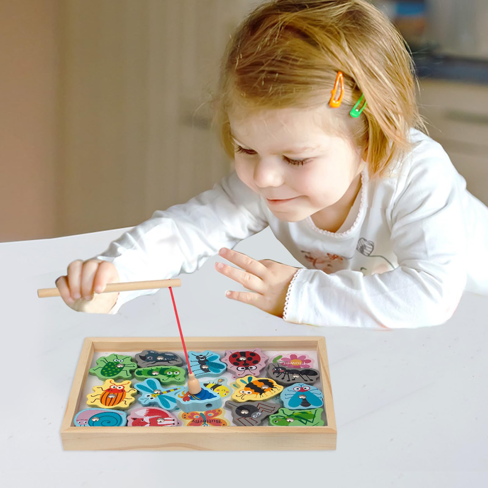 DHWEKU Jouets éducatifs De Poisson en Bois, 33Pcs Jeu de Pêche Magnétique Peche, Jouet de Canne à Pêche en Bois Identifiez Les Créatures Marines DHWEKU Jouets éducatifs De Poisson en Bois, 33Pcs Jeu de Pêche Magnétique Peche, Jouet de Canne à Pêche en Bois Identifiez Les Créatures Marines
