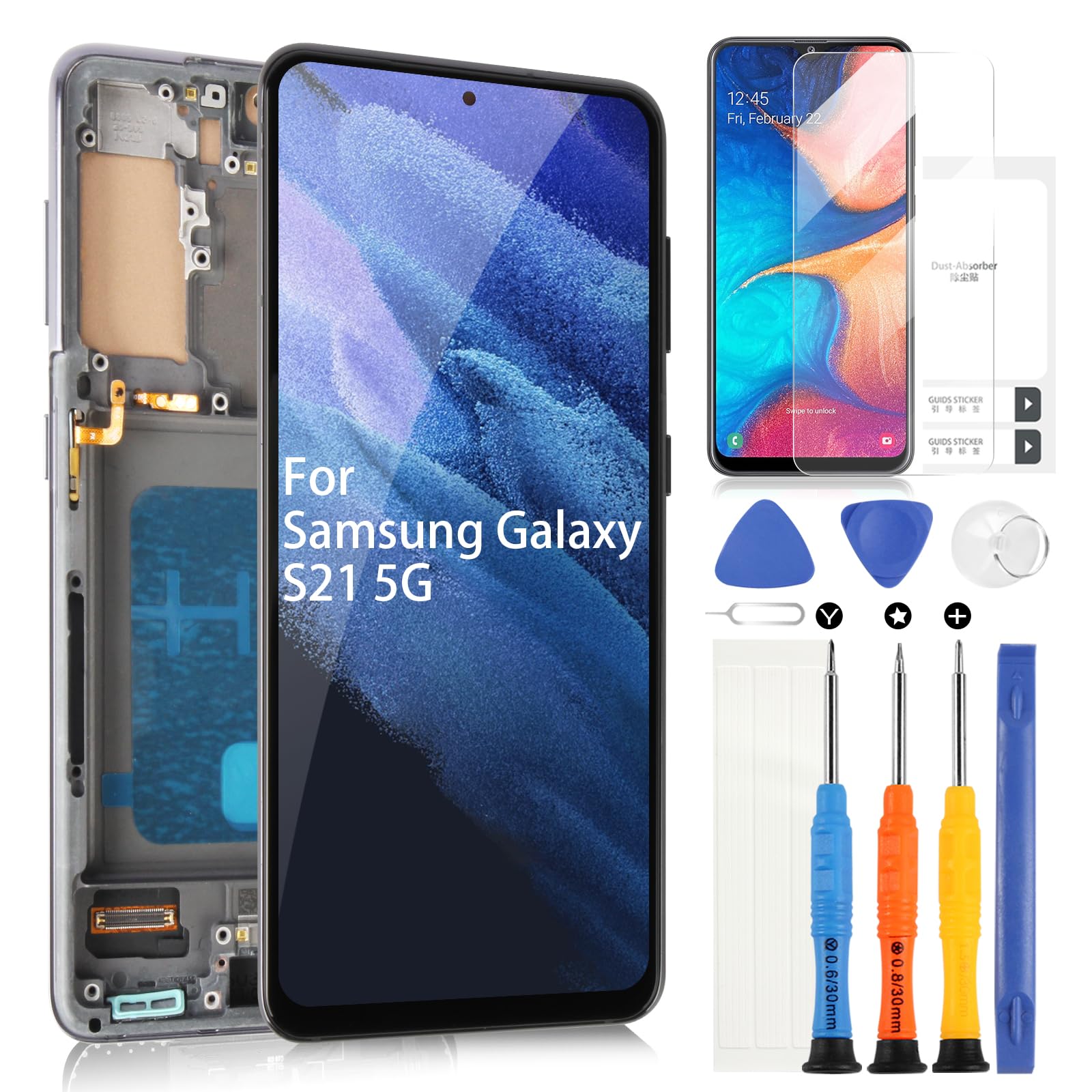 for Samsung Galaxy S21 5G LCD Display, for Galaxy S21 SM-G990 SM-G991 SM-G991B SM-G991U LCD Screen Touchscreen Digitazer Assembly Replacement with Repair Kit (6.2 Inch, Black with Frame)