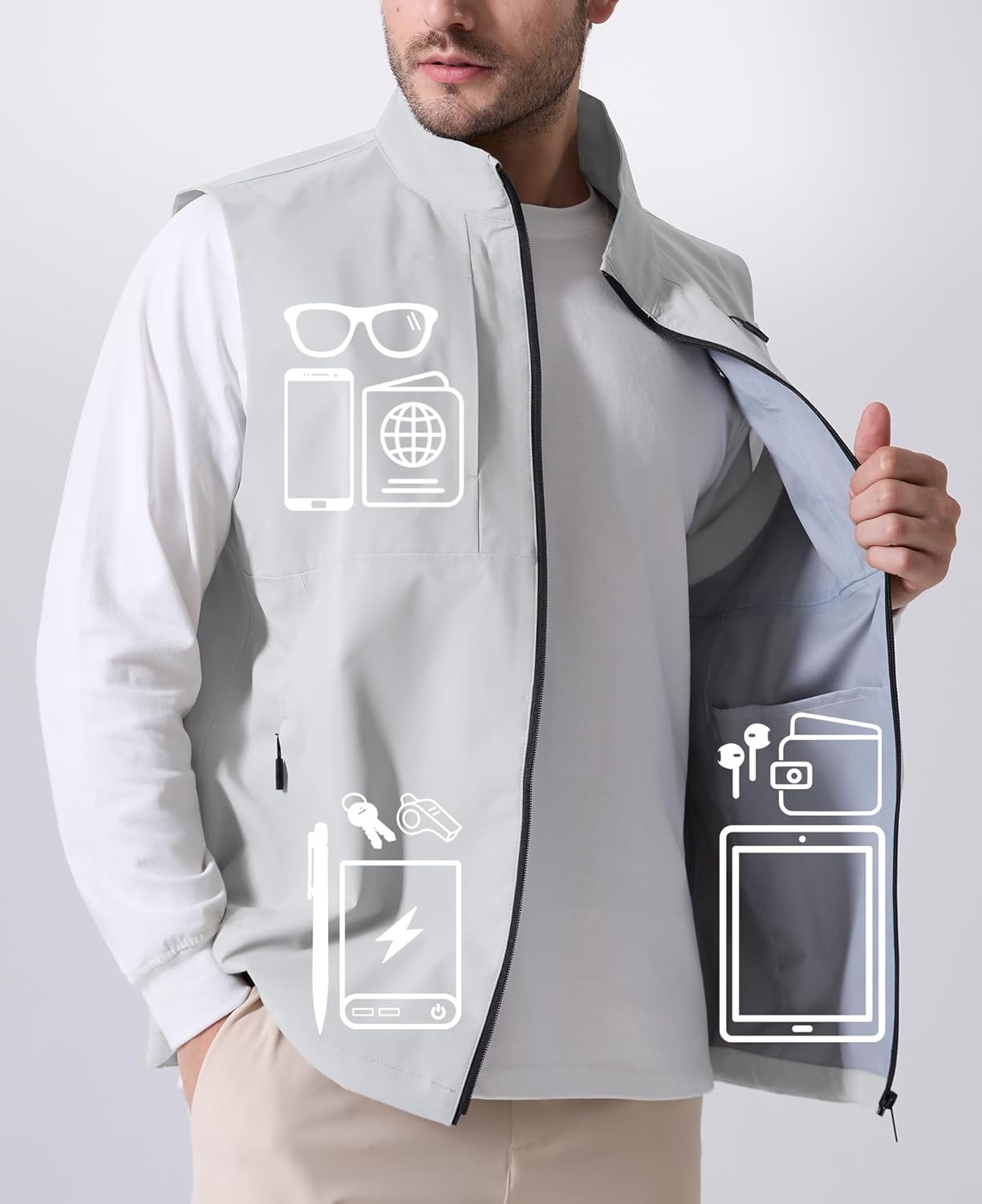 Susclude Men's Quick Dry Lightweight Softshell Vest Windproof Sleeveless Jacket for Fishing Work Golf Hiking Casual Travel