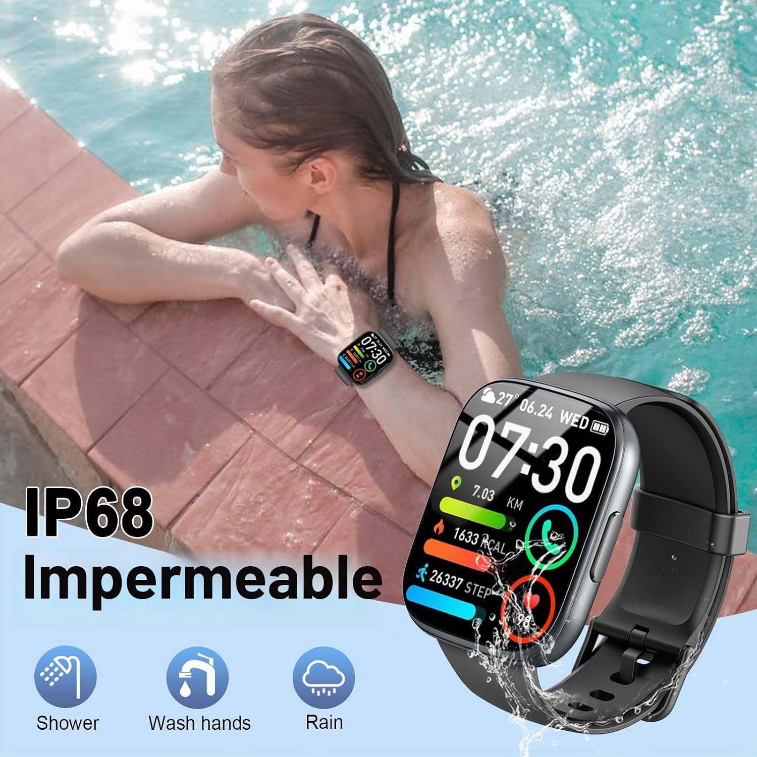 Reloj Inteligente Mujer Hombre, 1.95″ HD Smartwatch con Llamadas Bluetooth, Nuevo Smart Watch con Pulsómetro/Monitor de Sueño/Podómetro, 110+ Modos Deportivos, IP68 Pulsera Actividad para Android iOS 7