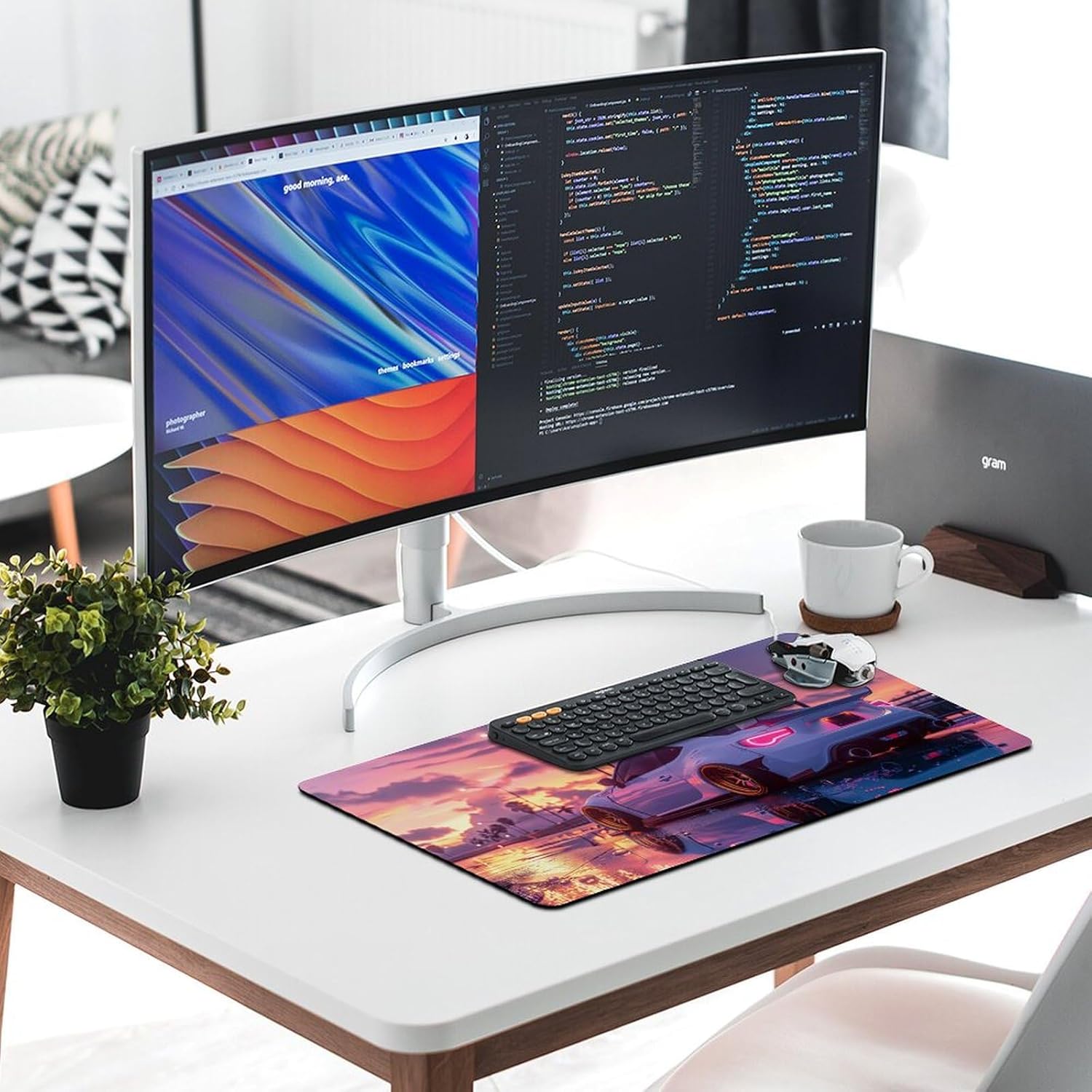 JDM Car Modified BRZ Sunset Large Gaming Mouse Pads Non-Slip Rubber Base Desk Mat Laptop Computer Accessories Supplies Writing Pad for Office Home 40X75cm