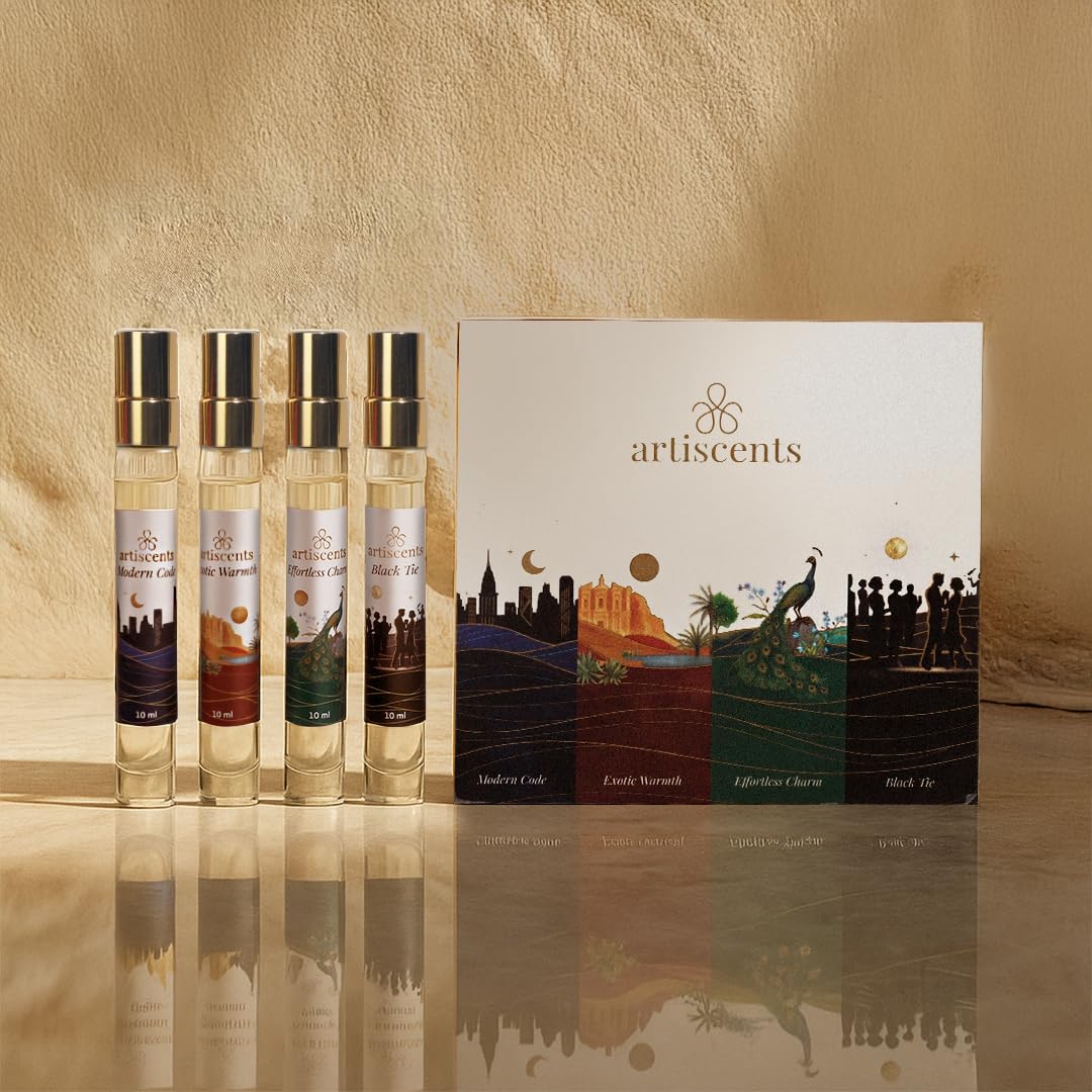 Discovery Set – Masculine | Long-Lasting Perfume Gift Set for Men | 4×10ml | Modern Code, Exotic Warmth, Effortless Charm, Black Tie | Luxury Perfumes for Men