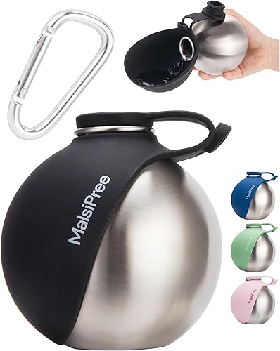 Malsipree Botella de agua portátil 2 en 1 para perros pequeños, a prueba de fugas y aislante, dispensador de agua de viaje, botella de acero