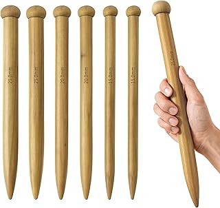 6 pcs Large Wooden Knitting Needles,Knitting Needles for Beginners,14 inch Length Large Straight Knitting Needles for Chunky Yarn Handmade,Size 15mm 20mm 25mm(Natural)