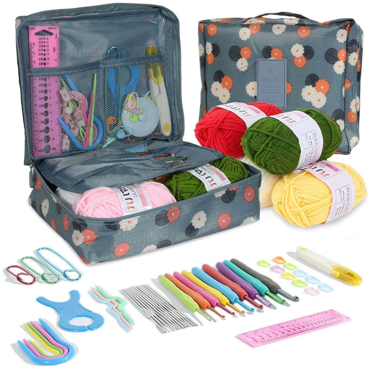 Sponsored Ad - Tusmad Crochet Set for Beginners Adults – 107 Pcs Starter Crochet & Knitting Kit with Yarn, Hooks, Stitch Markers & Accessories, Complete Crochet Set in Blue Flower Storage Bag