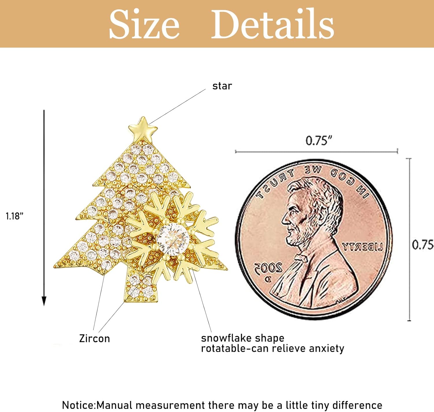 Christmas Earrings for Women,Christmas Tree Rotatable Stud Earrings Anxiety Snowflake Drop Dangle Earrings for Girls,Fashion Cute Xmas Holiday Jewelry Christmas Gifts for Women Girls - Image 2