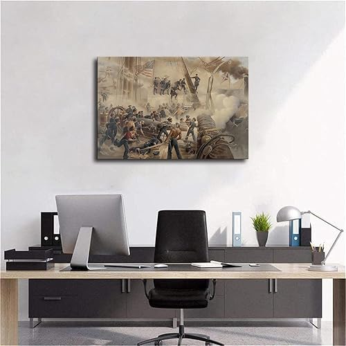Miniatura 5 de Póster en lienzo de batalla naval de historia de la guerra civil, arte de pared, pinturas impresas para decoración de sala de estar y dormitorio (16