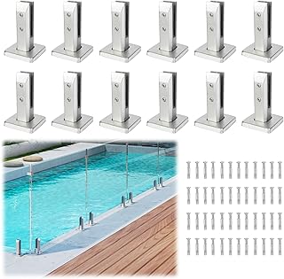 LukLoy 12 Pack T304 Stainless Steel Glass Railing Spigot Heavy-Duty Brushed Finish Clamp Post Glass Railing System, No-Drill for Pool, Deck, Stair, Balcony (12 Pack, Each Net Weight 2.1lb)