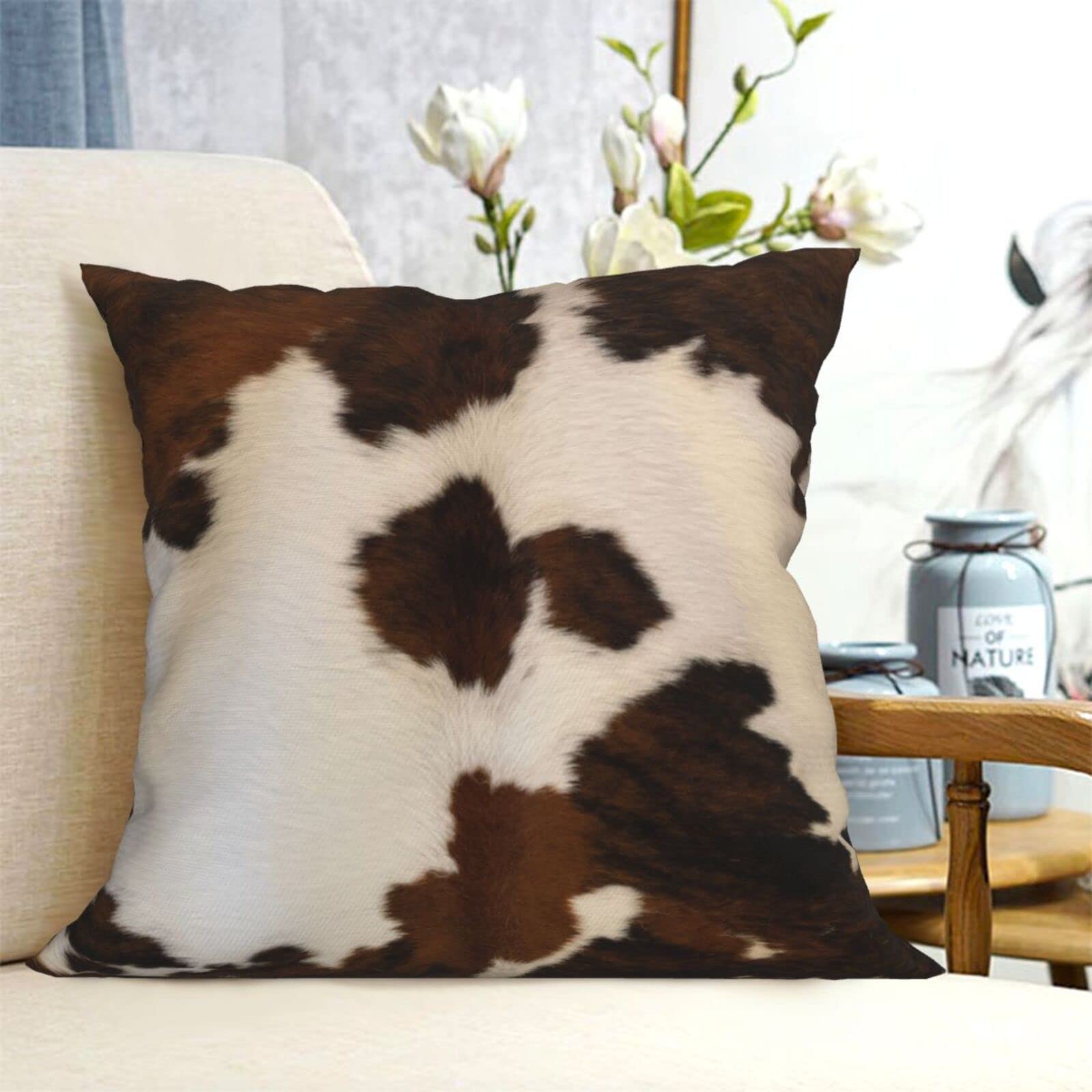 Federa Cuscino Quadrata Con Stampa Mucca – Cuscino Decorativo In Peluche Per Divano E Letto, 45x45 Cm (Nero/Giallo)
