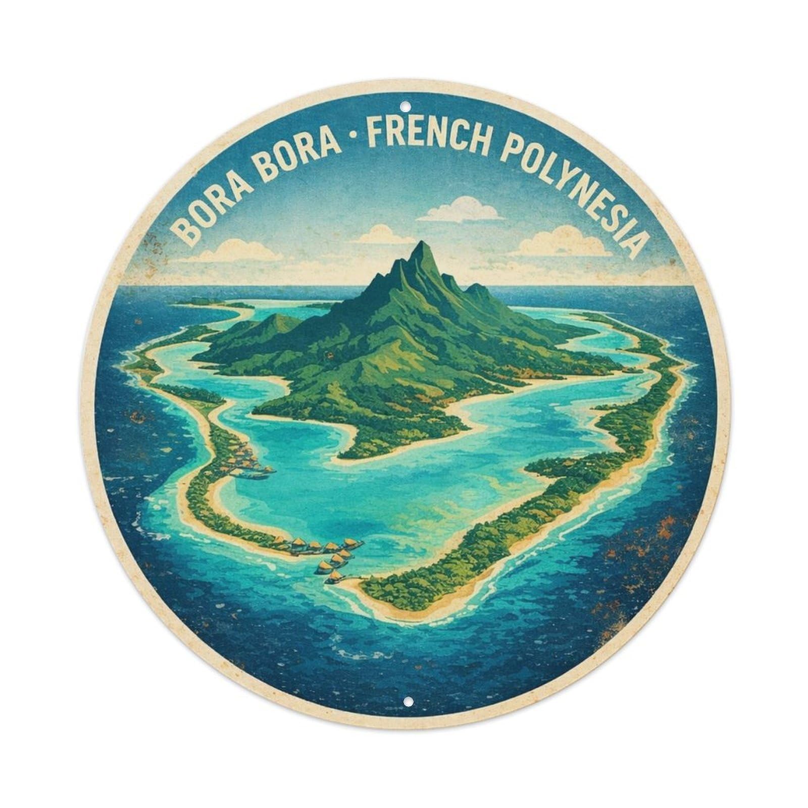 Olyhtr 8X8inch Classic Style Lagoon Atoll Borabora French Polynesia Travel Metal Tin Sign