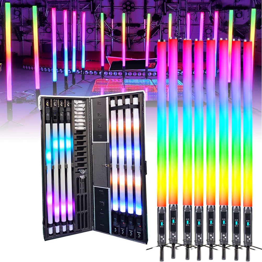 Lámpara de escenario DJ, 8 unidades, RGBWA, 28 W, tubo LED recargable de 360° con aplicación y control remoto para iluminación de escenario e iluminación de estado de ánimo
