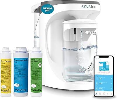 AquaTru Carafe Smart Alkaline Countertop Water Purifier | App-Connected 4-Stage Reverse Osmosis System with Glass Carafe Removes Forever Chemicals, Lead & Fluoride | Adds Minerals | No Plumbing
