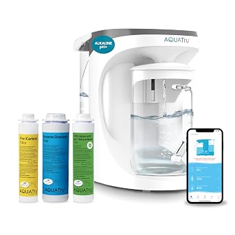 AquaTru Glass Carafe Smart Alkaline Countertop RO Purifier | WiFi Connected 4 Stage RO System | Removes 84 Contaminants Including PFOA & PFOS PFAS, Lead and Microplastics | Adds Minerals