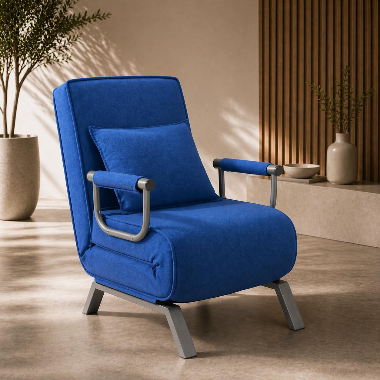 Schlafsessel Schlafsofa TED 3in1 mit Armlehne - Bettfunktion - Verstellbare Rückenlehne - inkl. Kopfkissen - Bis 200kg - Klappsessel Relaxsessel Sofabett Klappbett Gästebett Wohnzimmer Blau