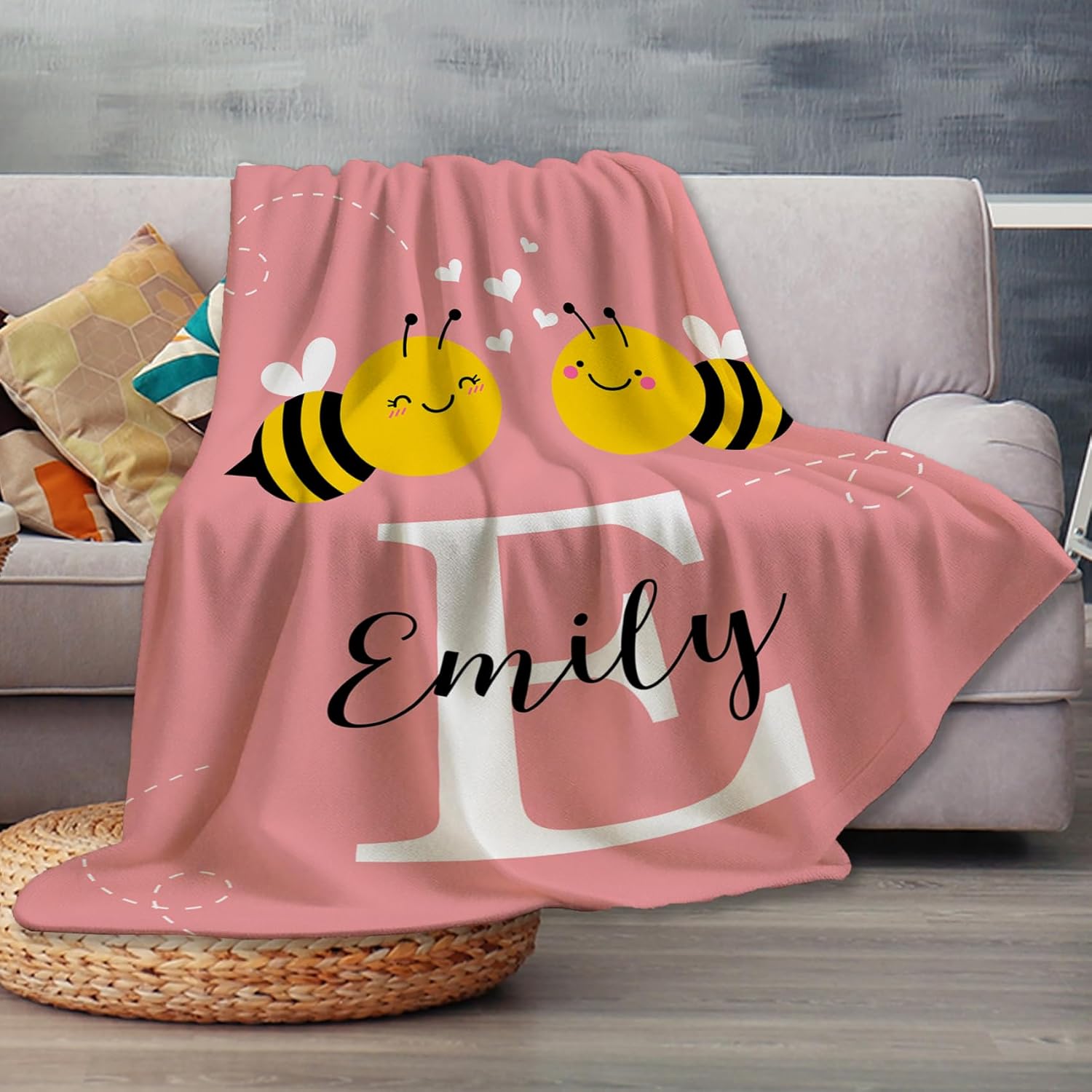 Custom Bumble Bee Blanket with Picture Text Personalized Blanket Throws Customized Flannel Throw Blankets Photo Blankets for Adult Mom Dad Couple Girlfriend Boyfriend Wife Husband - Image 2
