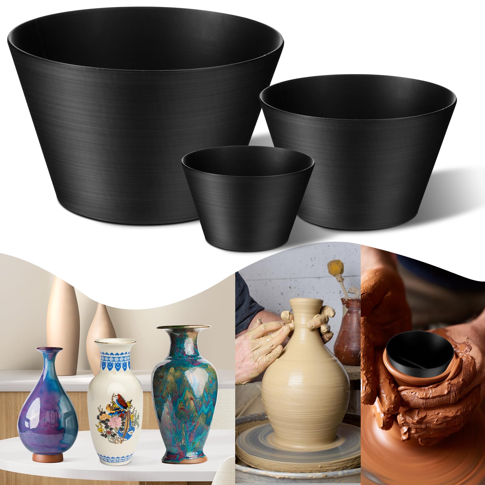 Herramienta de cerámica Palksky Rim Cone, 3 piezas, herramientas circulares para modelar arcilla, varios tamaños, herramienta de cerámica, fijación de bordes para alfareros principiantes, niños y adultos.