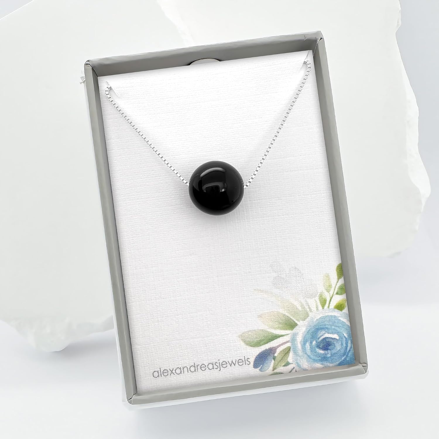 Large Round Black Onyx and Sterling Silver Necklace, Black Onyx Necklace for Women, Statement Necklace, Mom Birthday Gift, Wife or Girlfriend Anniversary Present