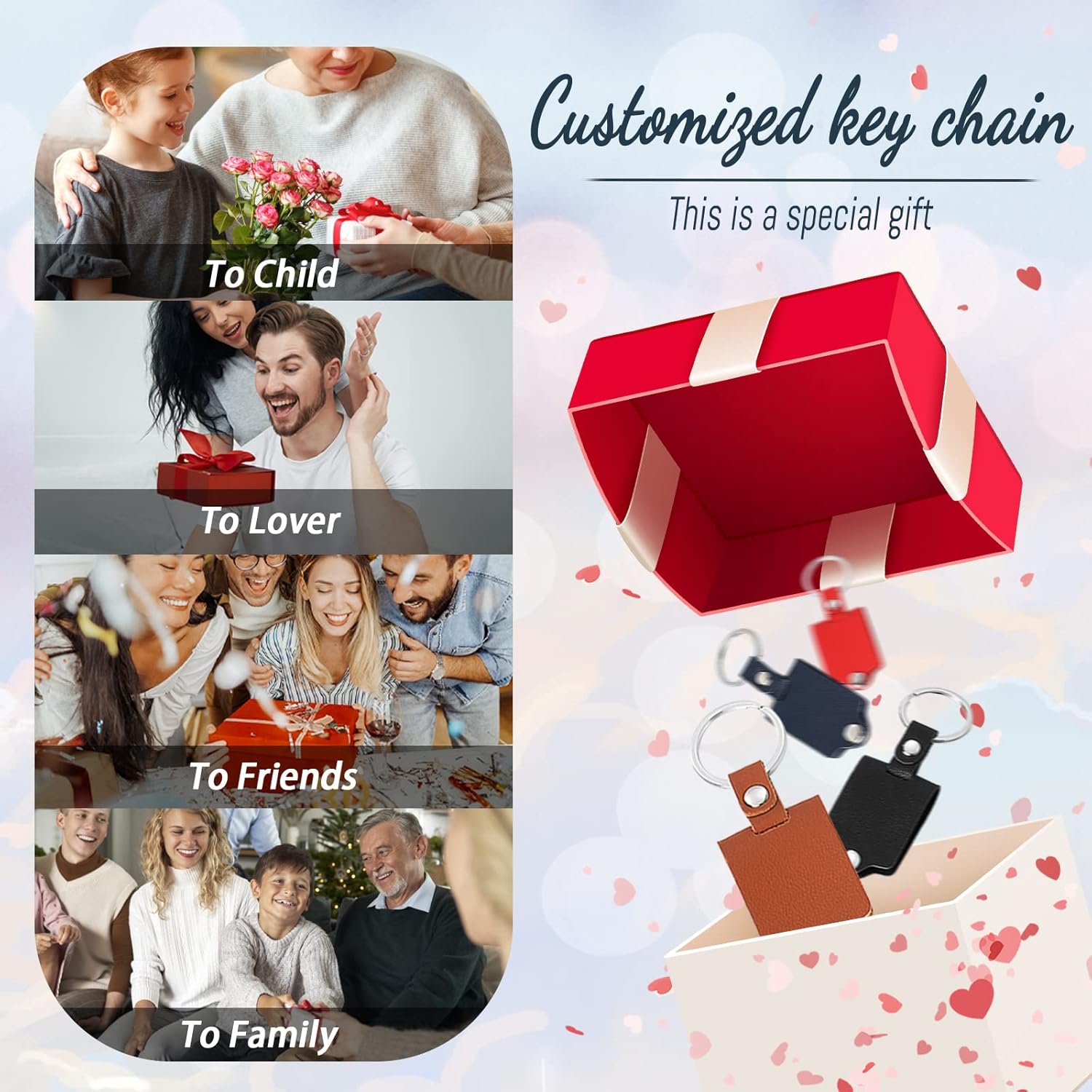 Custom Picture Keychain with Leather Protection, Personalized Full Color Photo Customizable Text Key Chains Memorial Gifts for Family Lover - Image 6