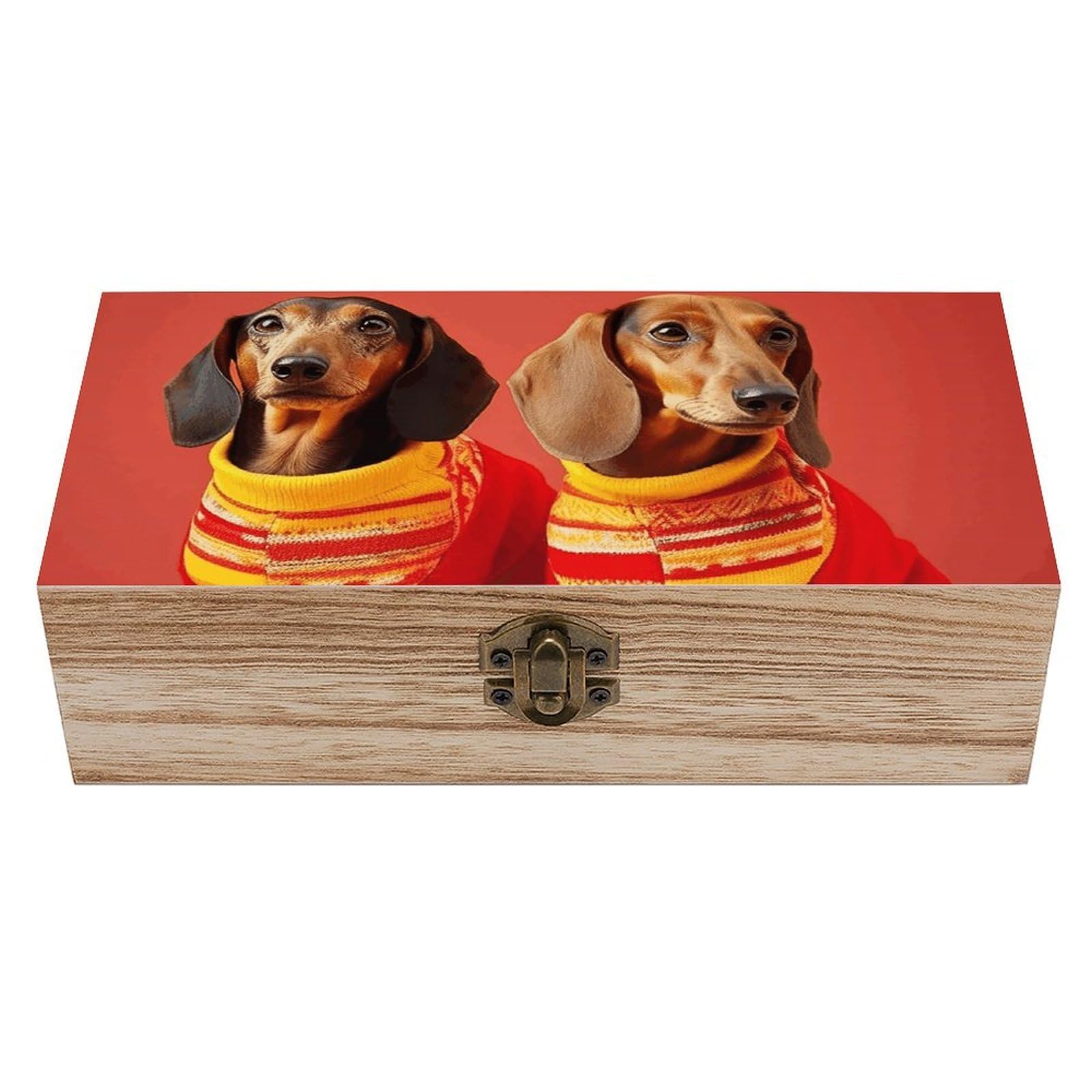 FWJZDSP Wooden Storage Box Cute Dachshund Wood Gift Box with Hinged Lid Vintage Decorative Jewelry Boxes Memory Box for Jewelry Art Hobbies Home Storage Treasure Keepsake Gift 7.9''x3.9''x2.3''