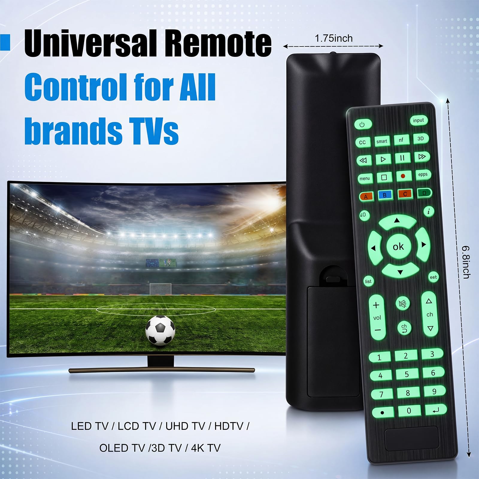Confezione da 10 telecomandi universali retroilluminati per TV, compatibili con tutte le Smart TV, LED, LCD, HDTV serie 3D, per motel, hotel, casa di cura
