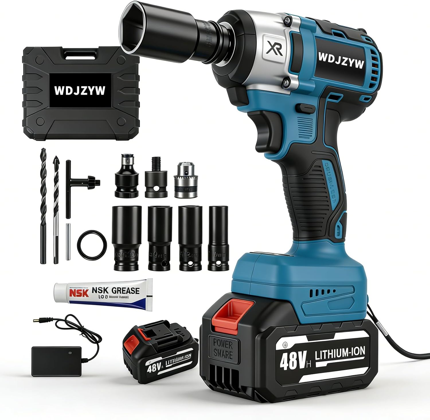 1/2" Brushless Cordless Impact Wrench, 1300N·m High Torque, 4-Speed Auto-Stop,Battery& Fast Charger, Heavy Duty Power Tool for Auto Repair & Lug Nut Removal