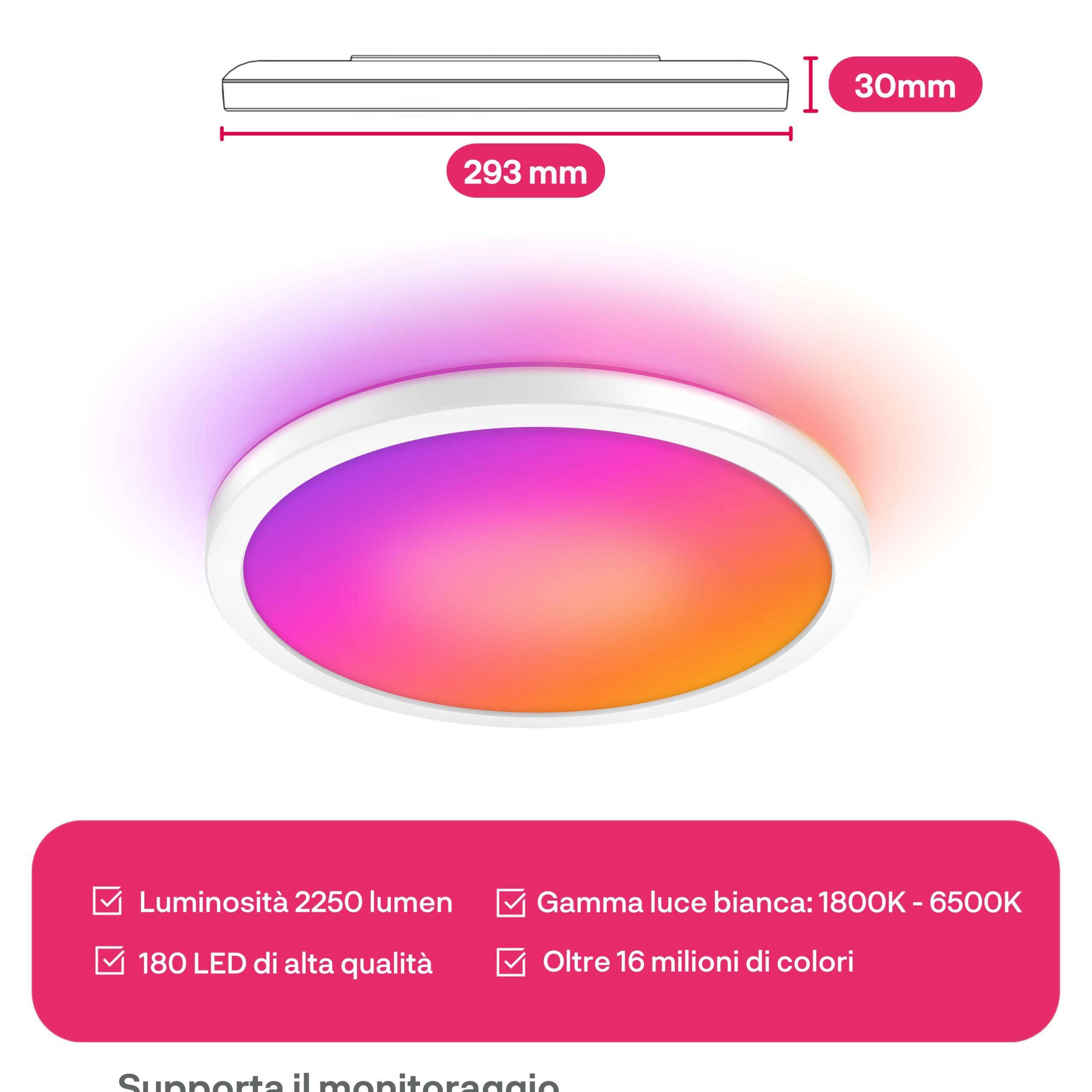 innr Smart Plafoniera LED Soffitto 30cm, Zigbee, Funziona con Hue* e Alexa (Bridge Richiesto), Lampadario Luce Bianca e Colorata, Lampada Camerratta RGB, Dimmerabile, 2250 lumen