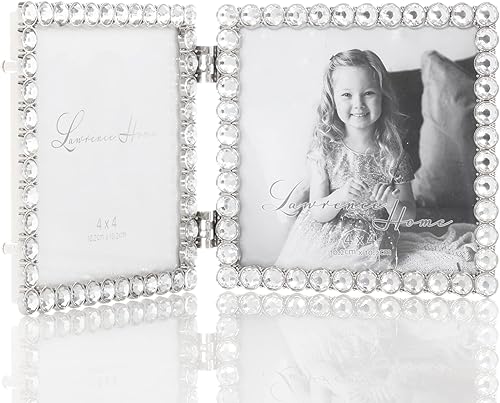 Miniatura 3 de Marco doble brillante de metal plateado 4x4, brillo transparente