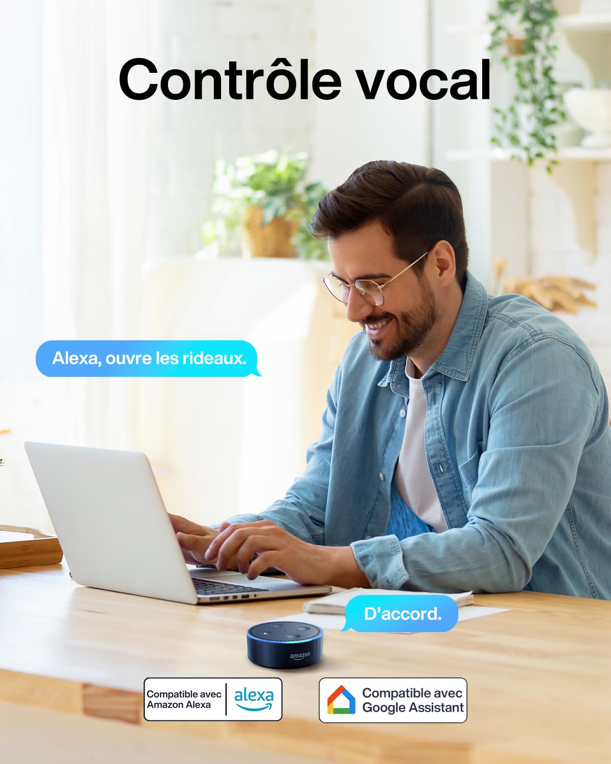 6 interruttori Smart per tapparelle Allevi, timer per tapparelle, compatibile con Alexa/Google Home/Smart Life, Wi-Fi per tapparelle richiede conduttori zero