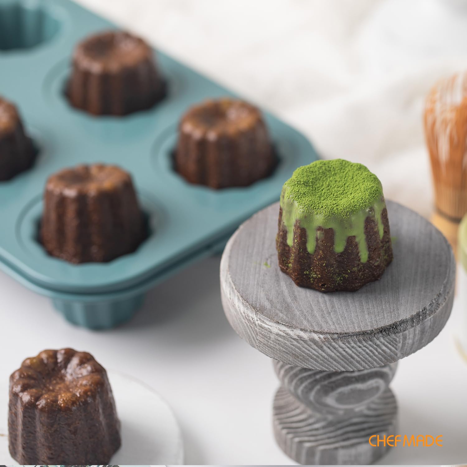 CHEFMADE Set di 6 teglie per muffin, antiaderenti, resistenti, in acciaio al carbonio, stampo standard per torte (verde)