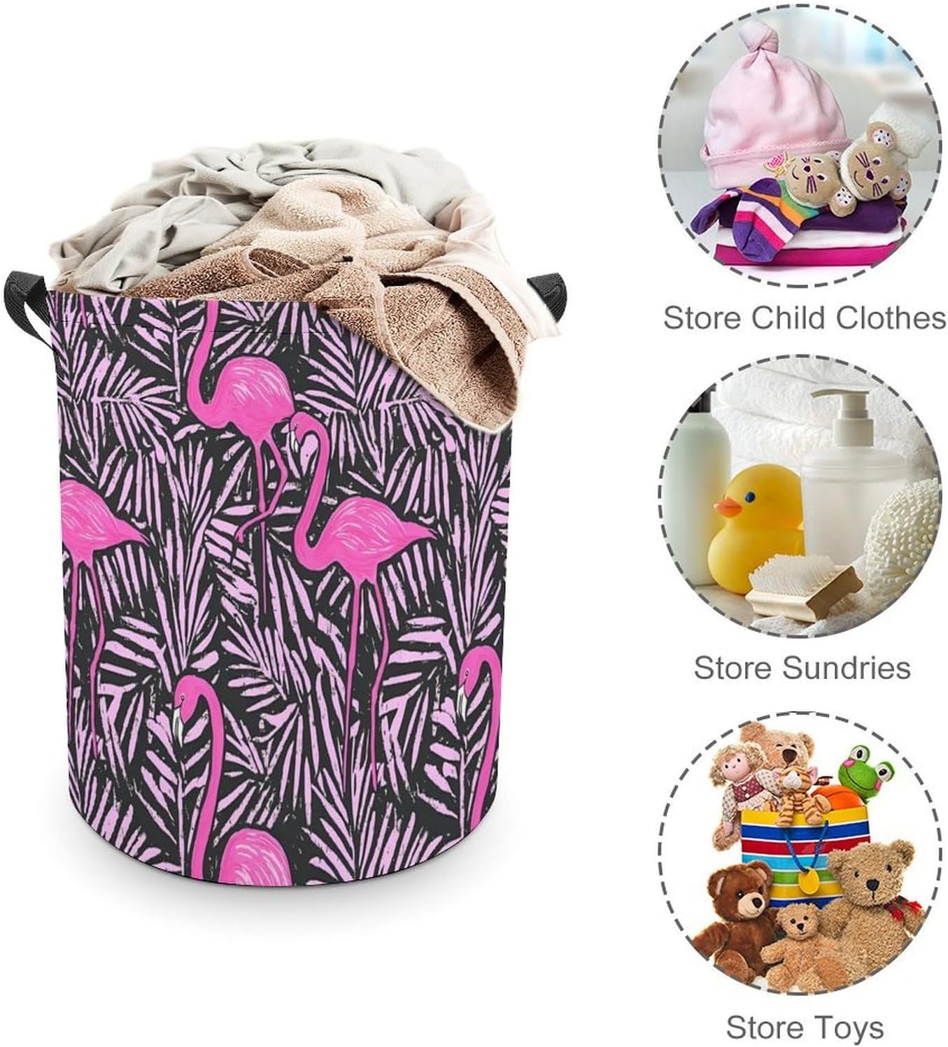 Flamingos Palms Leaves Art Laundry Hamper Basket for Home Bathroom | clothes storage,handle,large capacity,oxford
