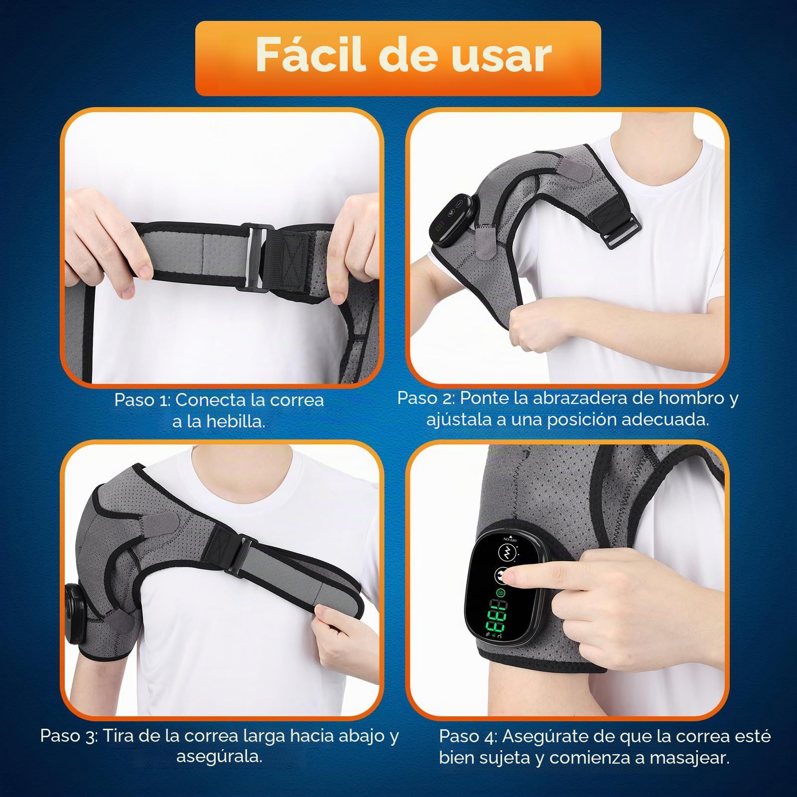 Soporte de Hombro Inalámbrico con Calefacción, Almohadilla Masajeadora para Hombros Térmica,Hombrera Térmica Con 3 Niveles De Calor Y Vibración para hombres y mujeres (Gray)