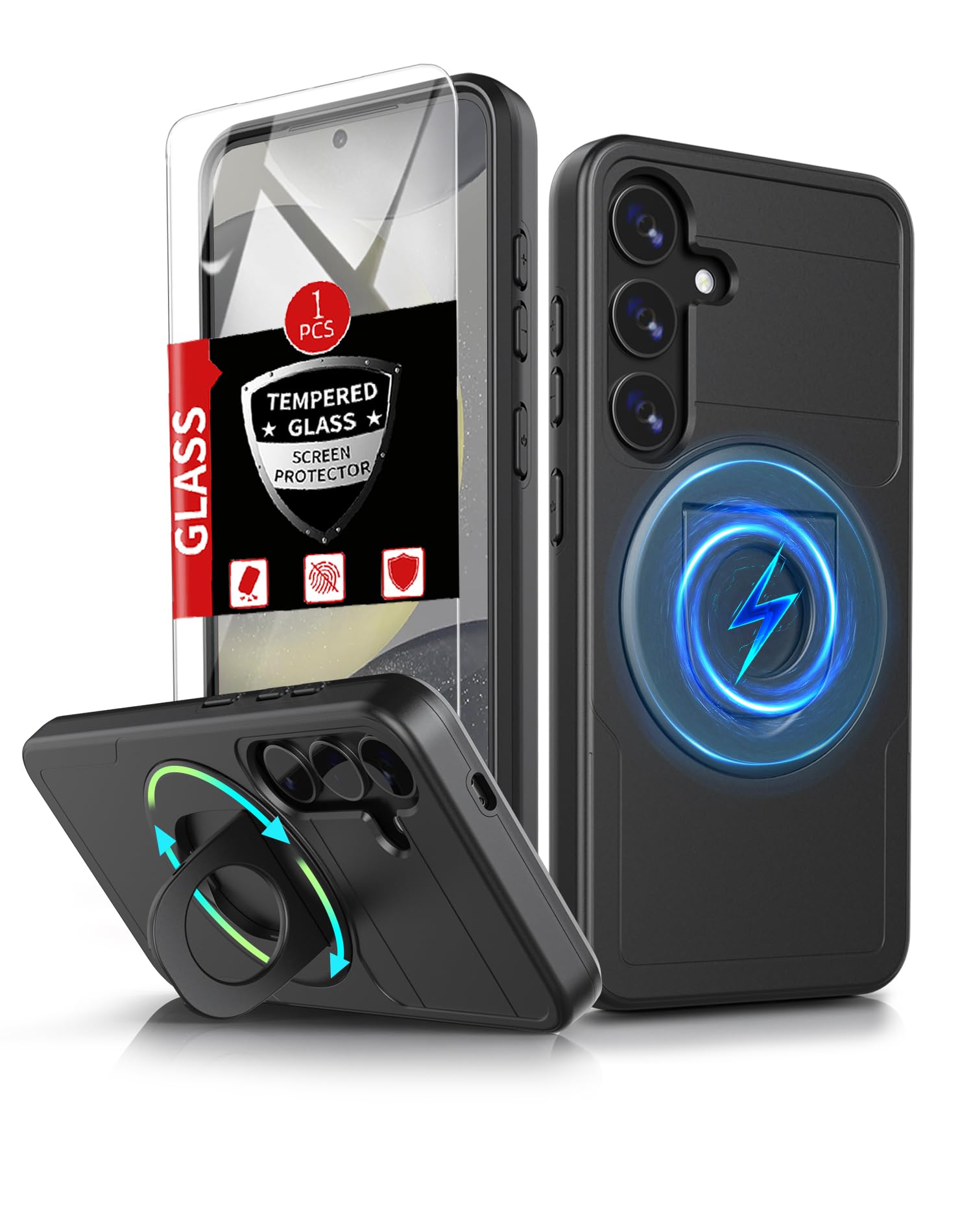 FRLMOOES for Samsung Galaxy S24 Plus Case Magnetic,with 360° Kickstand Ring | for S24+ Case Compatible with MagSafe Wireless Charging,with Screen