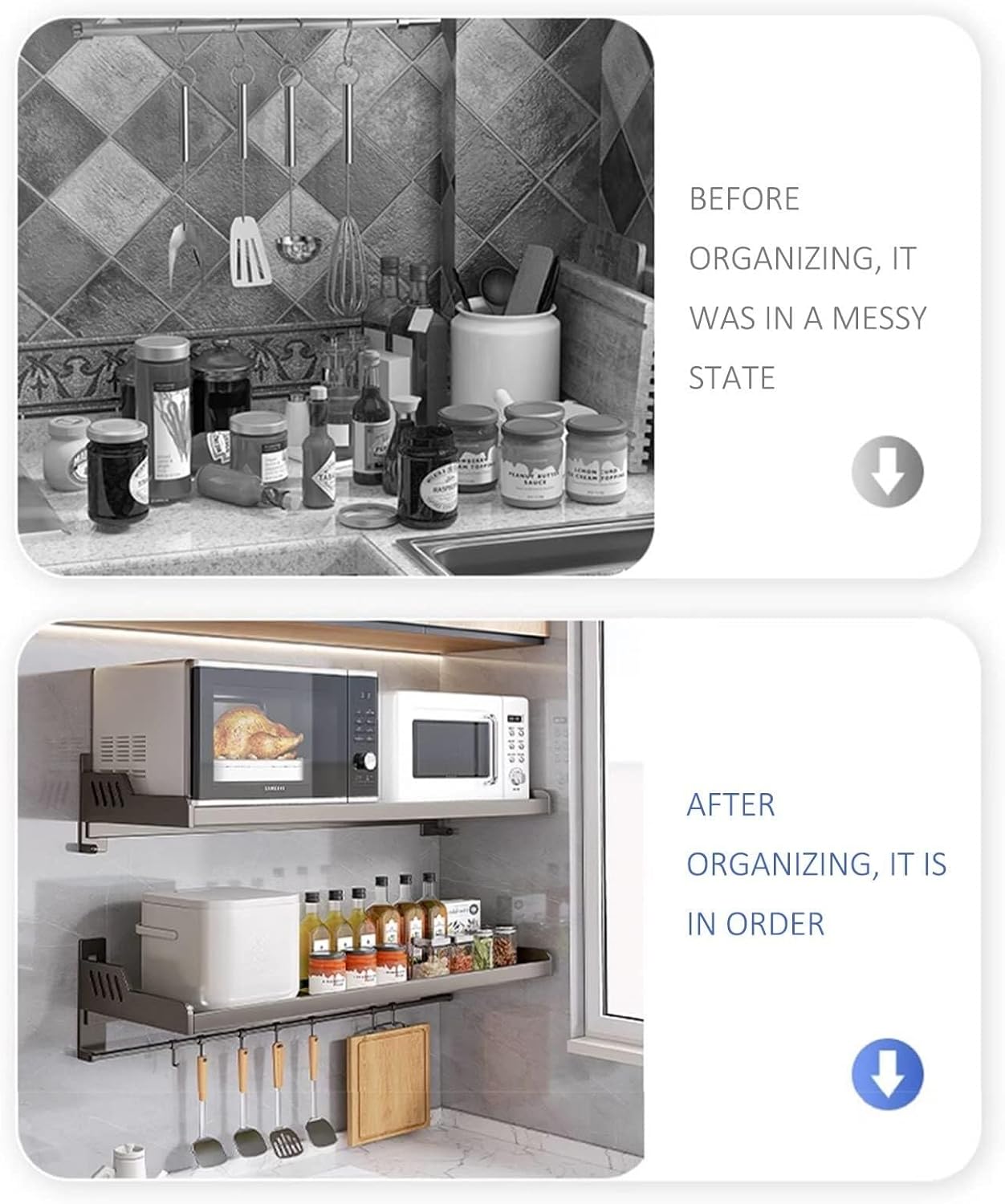 Wall-Mounted Kitchen Pot & Pan Rack, Electric Oven Holder Shelf, 60cm 80cm Cookware Storage Organizer, White, Space-Saving Wall Shelf(50Cm)