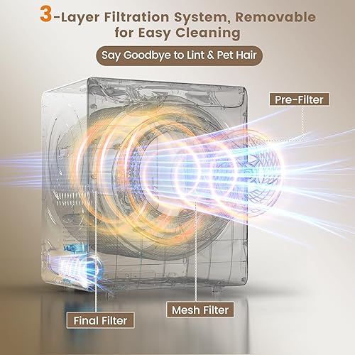 Miniatura 7 de VCJ Secadora de ropa portátil para apartamento, secadora de ropa eléctrica compacta de 10 libras con tambor de acero inoxidable, 1.5 pies cúbicos