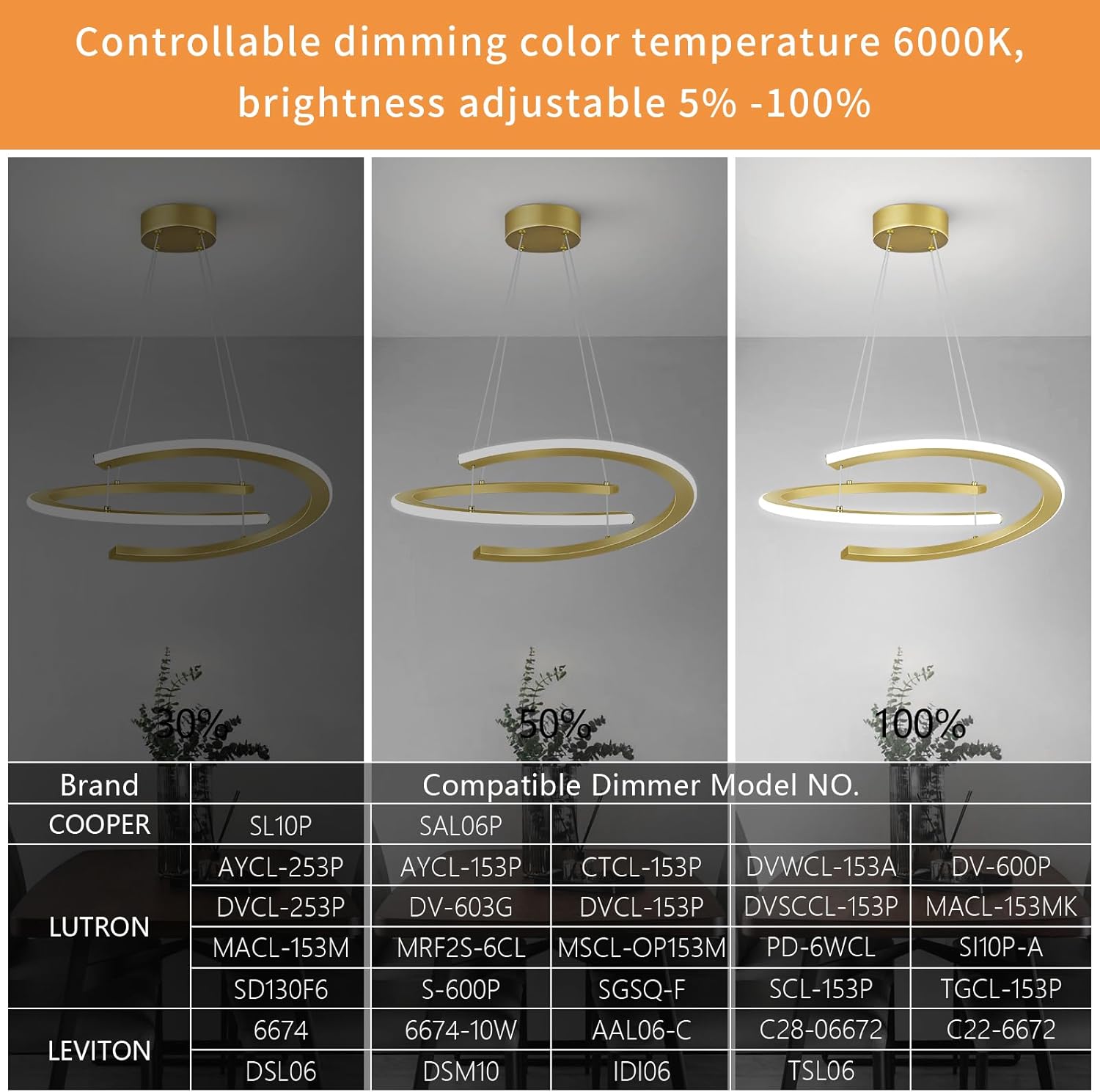 Gold Modern LED Chandelier 6000K Dimmable Chandeliers 20.4in Height Adjustable LED Pendant Light for Dining Room Kitchen Island Bedroom Living Room Foyer Stairway
