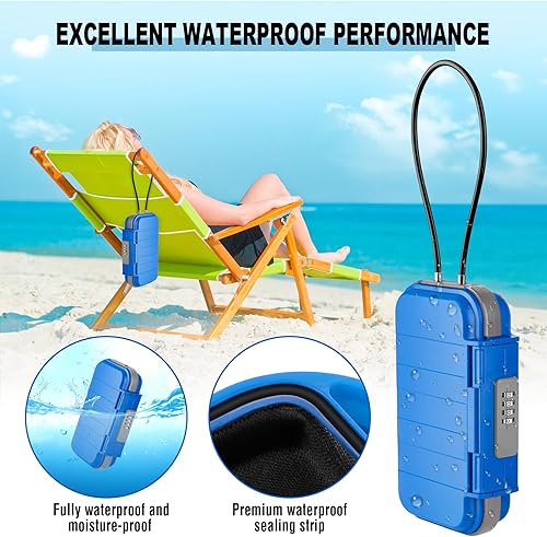Vista 48 de HUANLANG Caja de seguridad portátil con cerradura de combinación, mini caja de seguridad para viajes en la playa, impermeable, pequeña caja