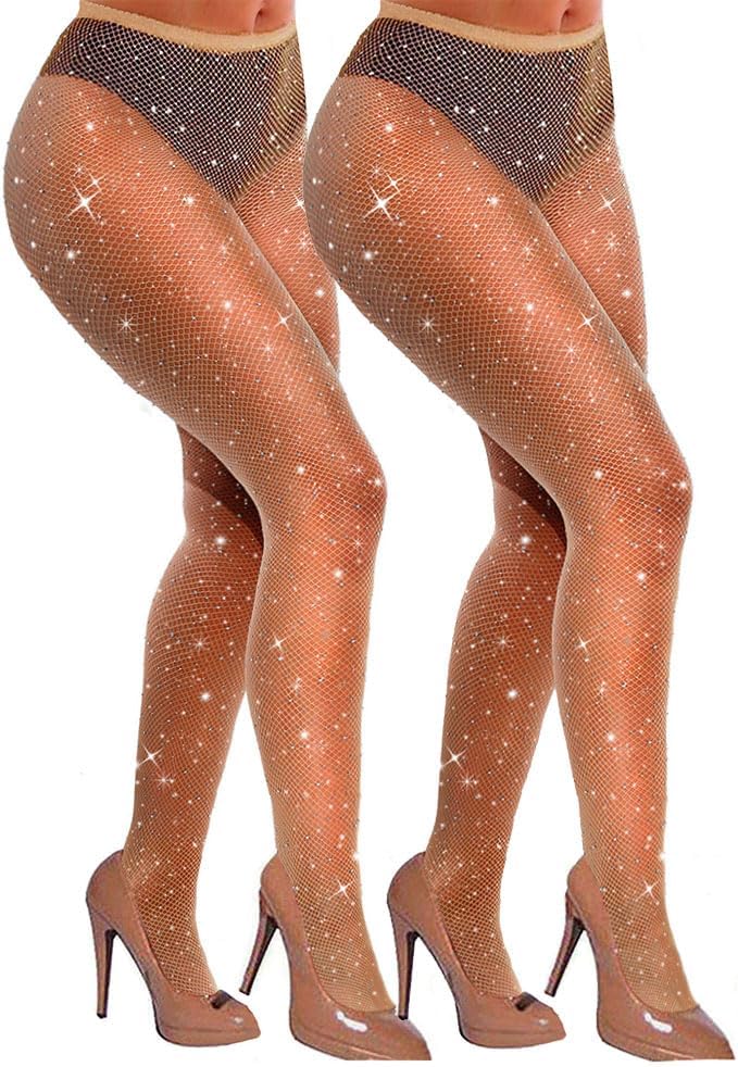 Sexy Sparkly Fishnets Stockings Jeweled High Waist Fishnet Tights for Women Rhinestone Party Pantyhose